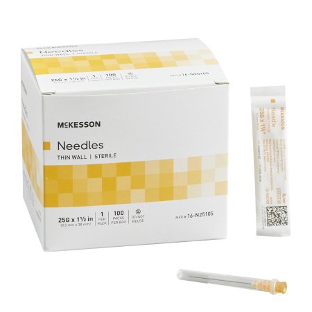 McKesson Hypodermic Needle McKesson 1-1/2 Inch Length 25 Gauge Thin Wall Without Safety