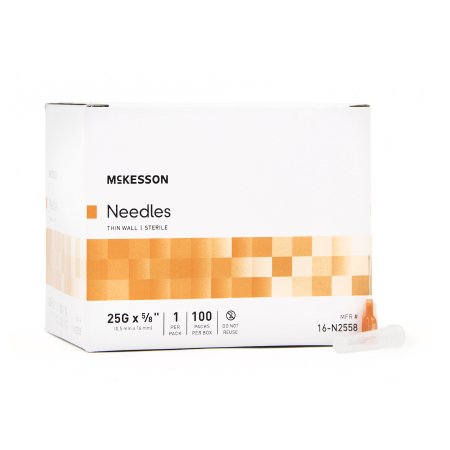 McKesson Hypodermic Needle McKesson 5/8 Inch Length 25 Gauge Thin Wall Without Safety
