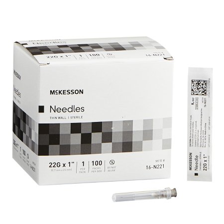 McKesson Hypodermic Needle McKesson 1 Inch Length 22 Gauge Thin Wall Without Safety